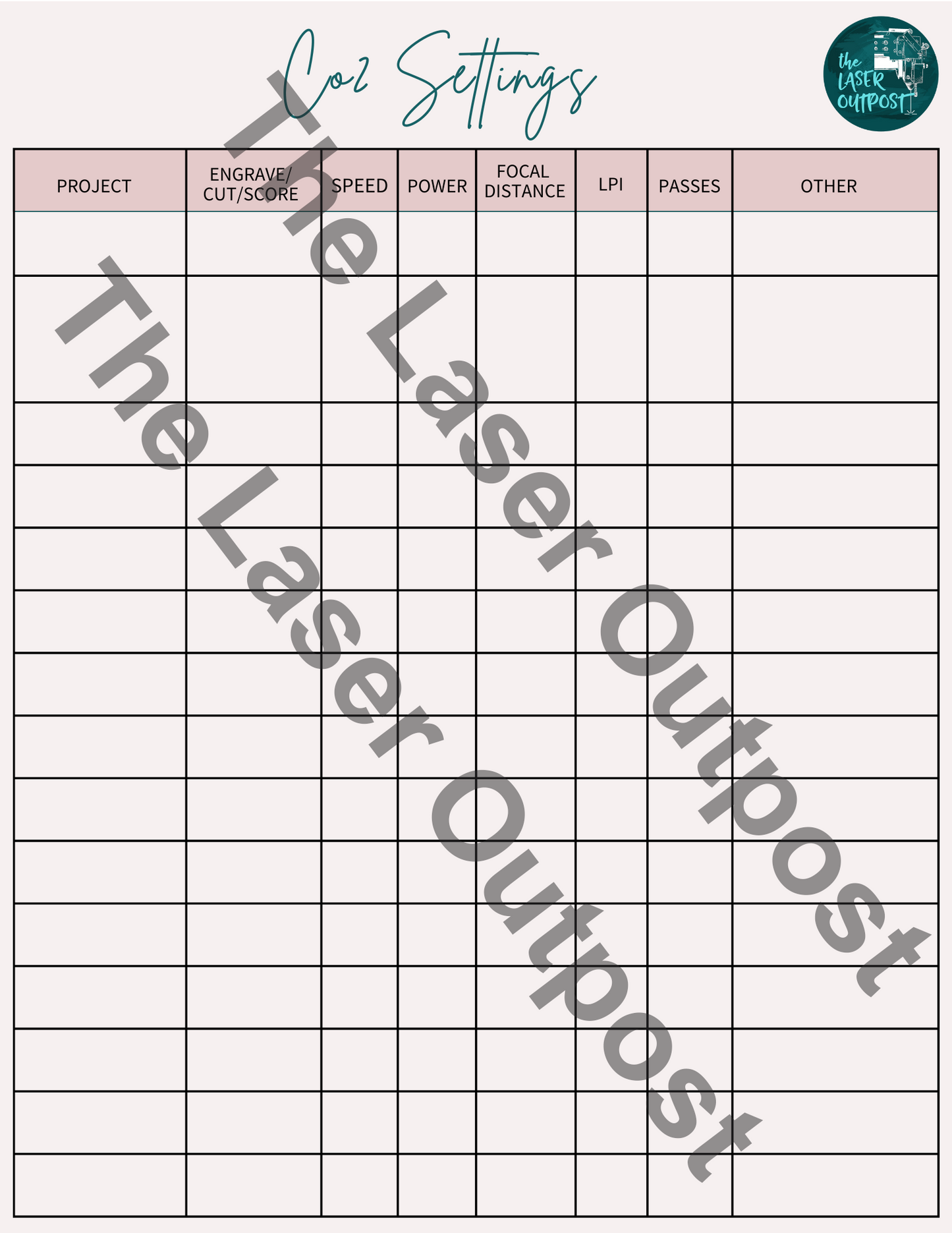 Co2 Settings Recording Sheet