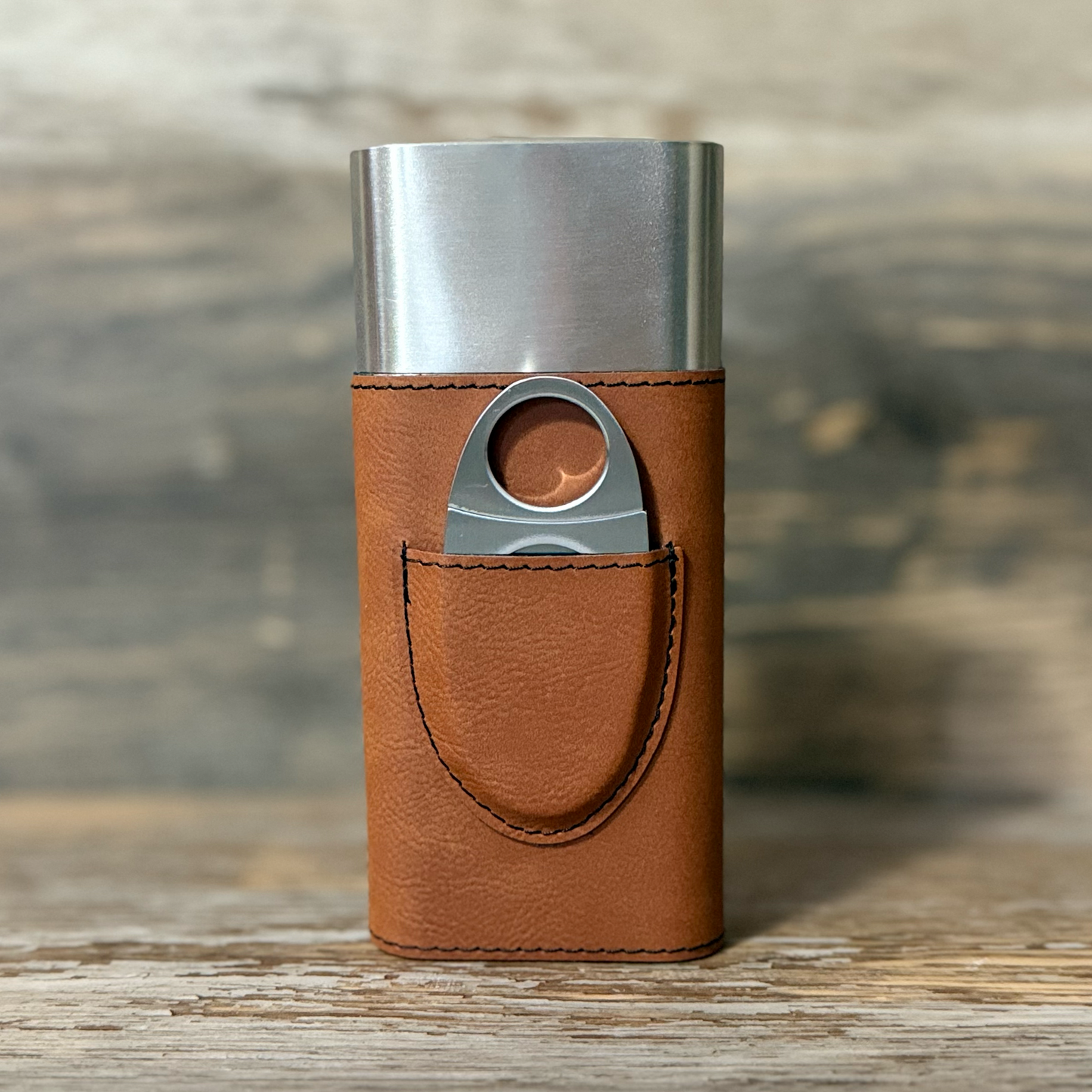brown rawhide leatherette cigar holder