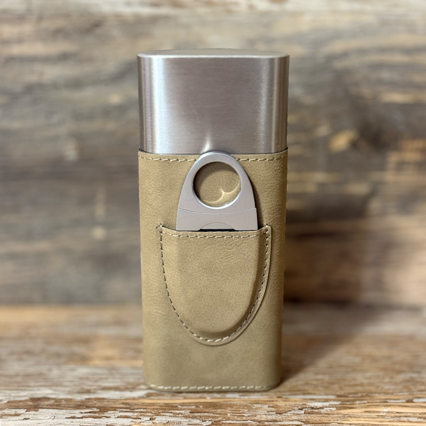 light brown leatherette cigar holder