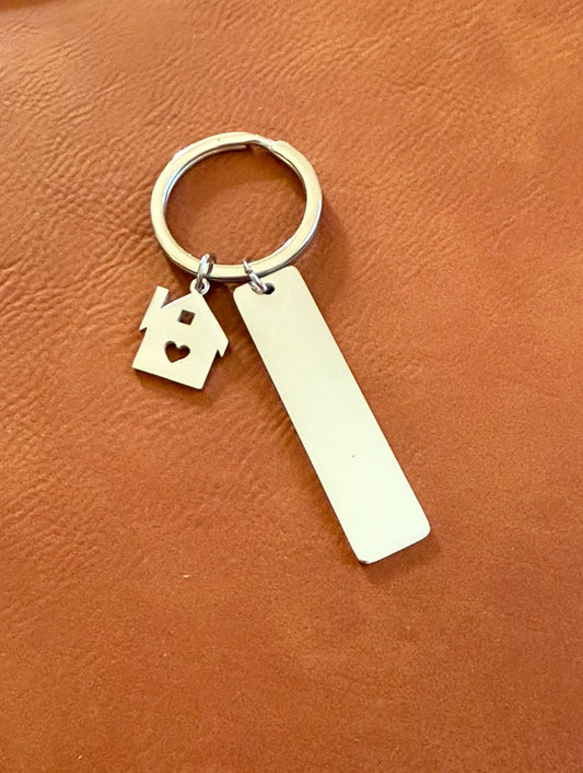 Rectangular keychain with house