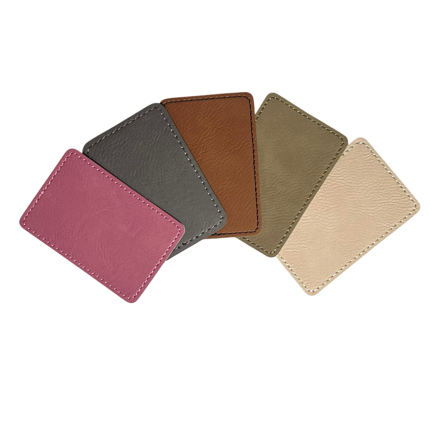 Laserable leatherette patch with adhesive